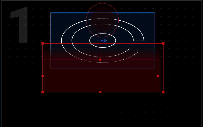 A gradient mask in Liberation fading white laser graphics across the edge of a selected red mask