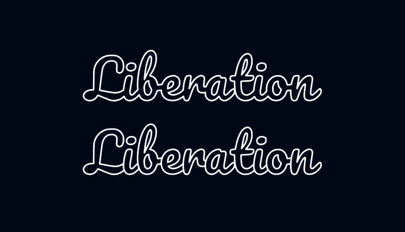 Two outlined versions of the word Liberation comparing joined and overlapping script lettering