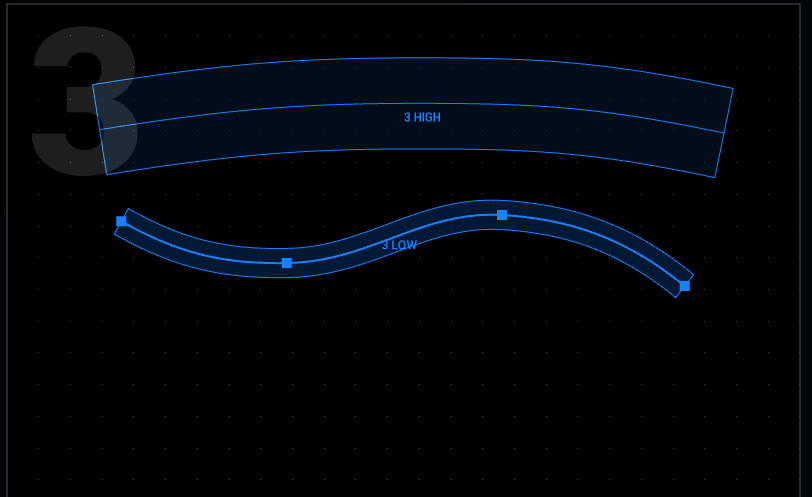 Curved projection zones in Liberation, including a narrow line zone with editable control points